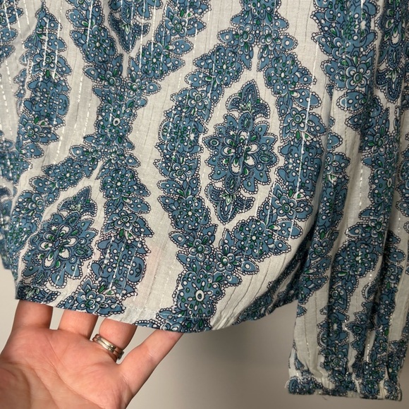 Boden Pineapple Botanic Wreath Printed Notch-Neck Sparkle Top Blouse - Picture 4 of 7